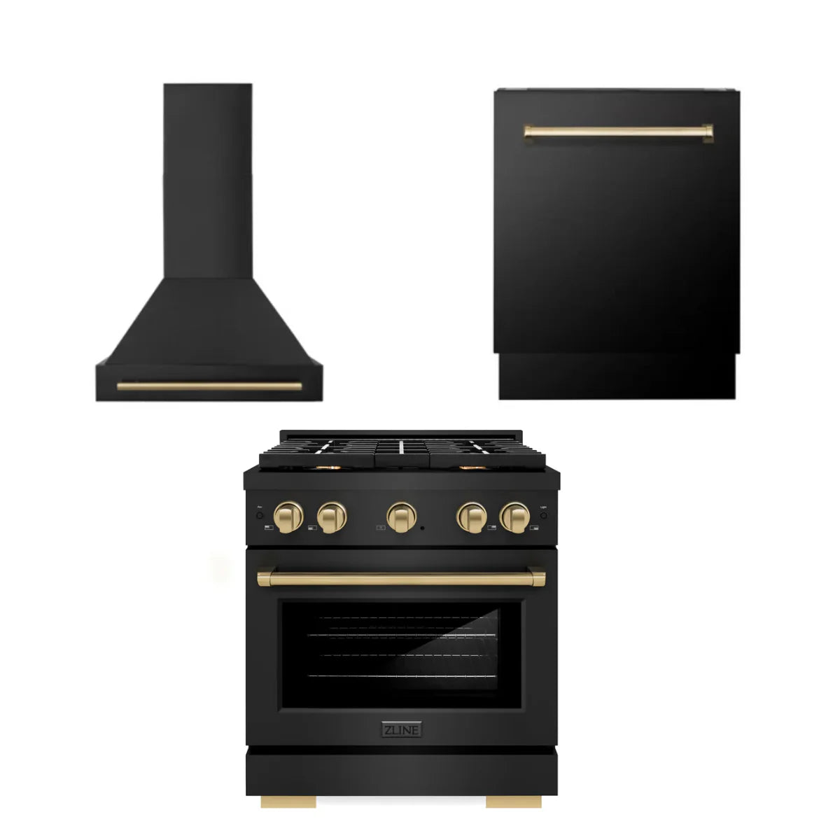 30 In. Gas Range, Range Hood, Dishwasher in Black Stainless Steel Z607184
