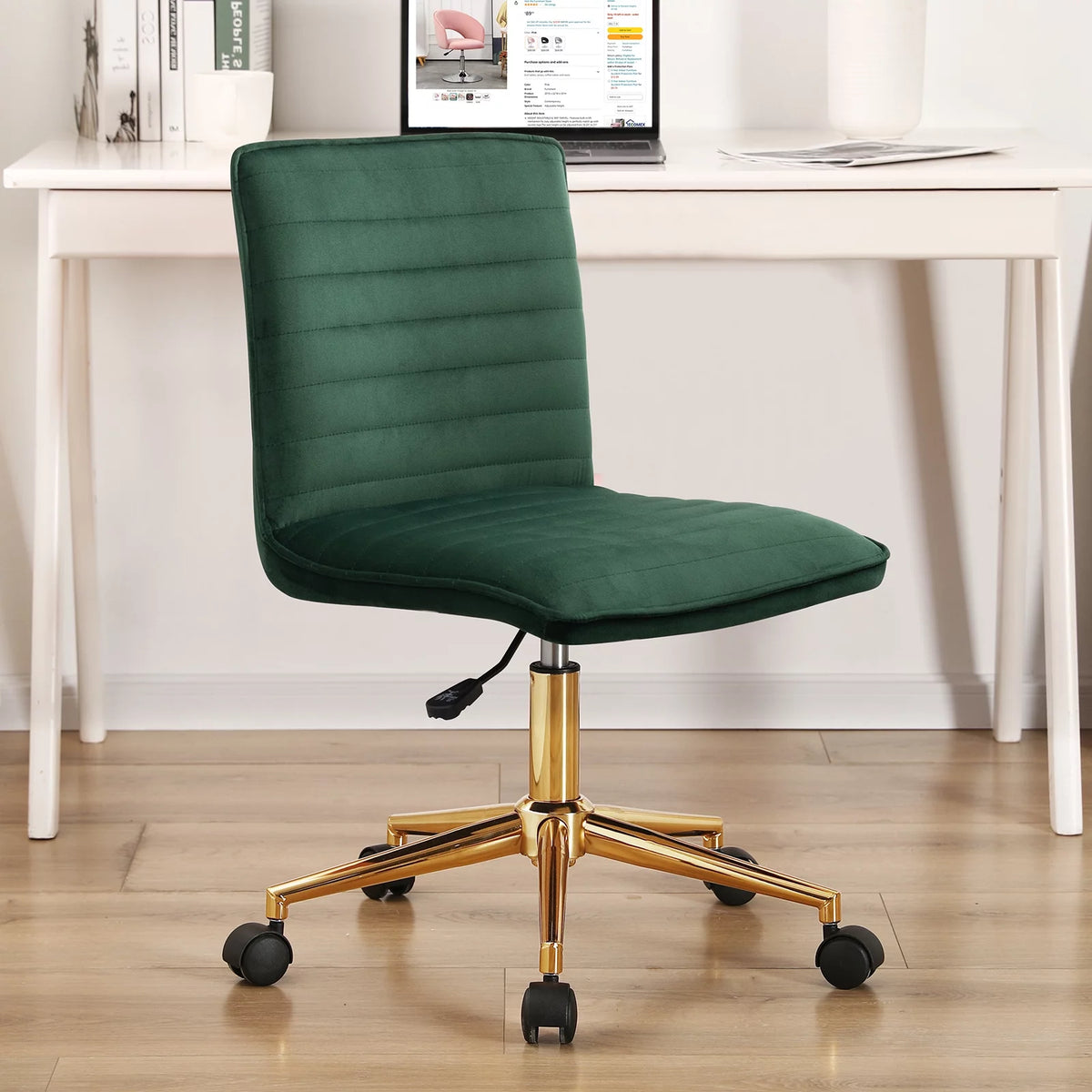 Dark Green Velvet Upholstered Swivel Office Chair U996