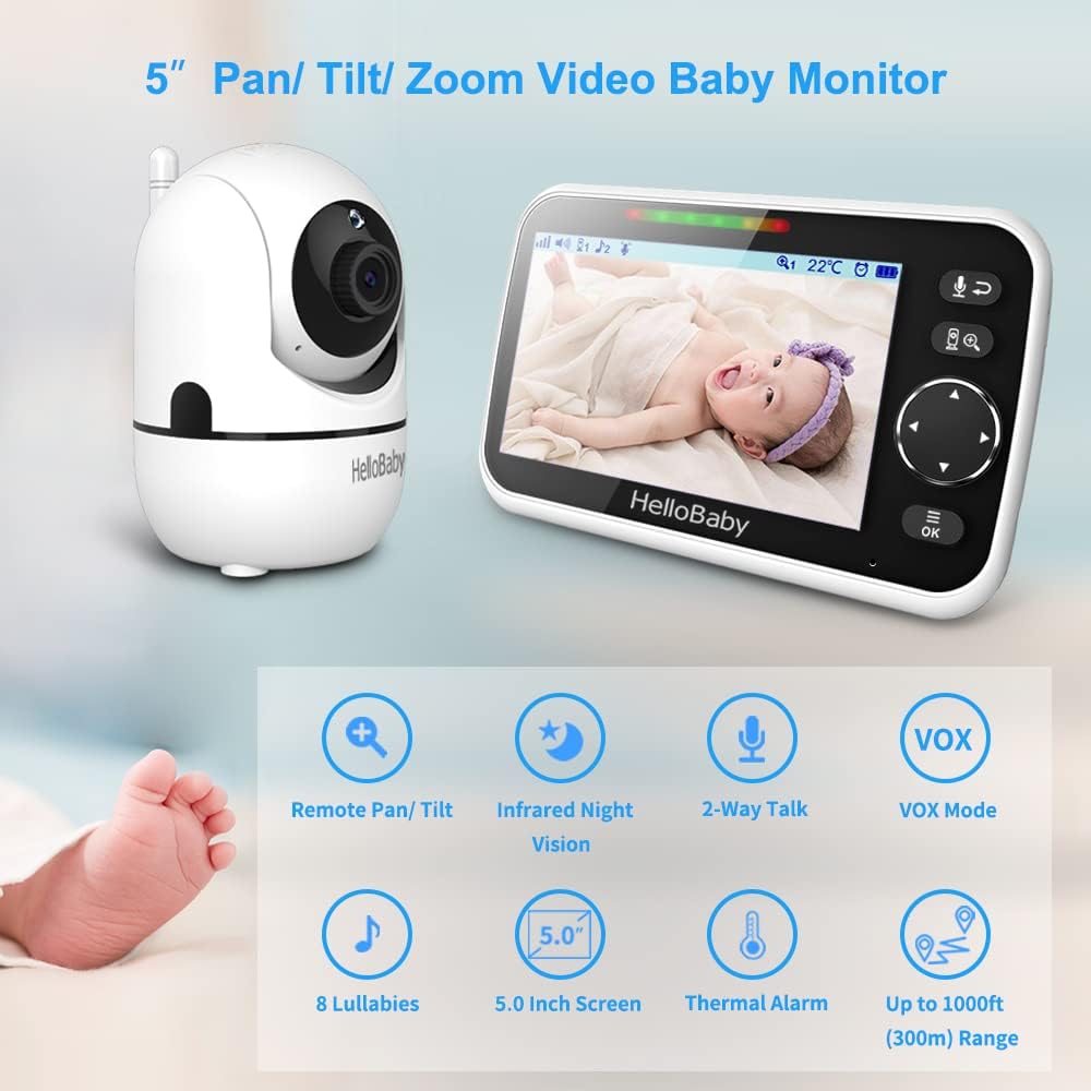 Baby Monitor with Camera and Audio, 5 Inch Video Baby Monitor E15881
