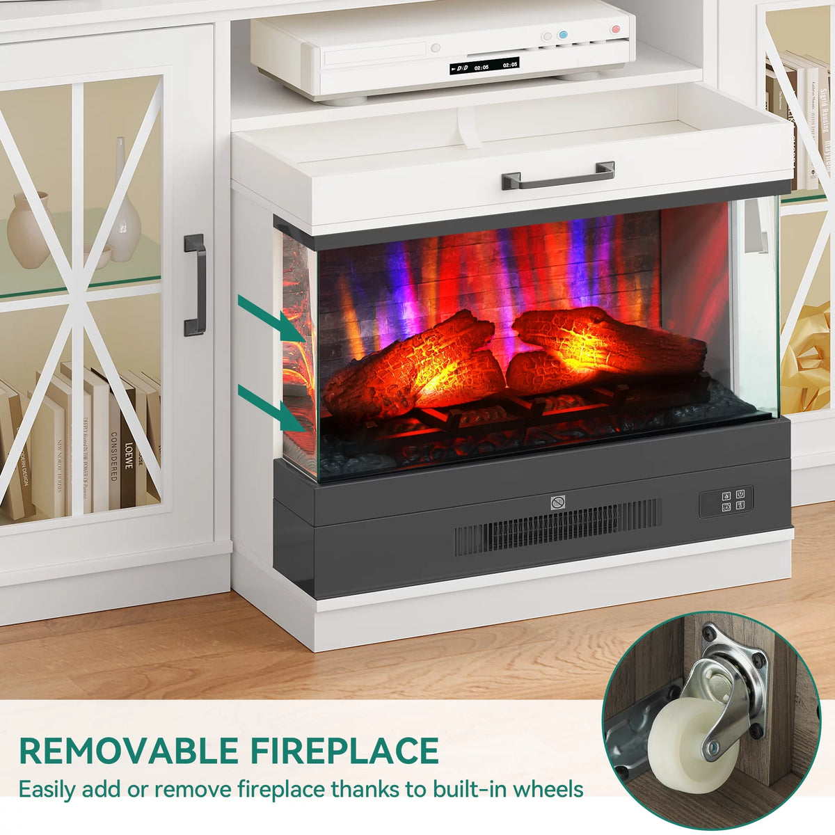 60 Inch White Entertainment Console with Slidable Fireplace and Storage Compartments N161512