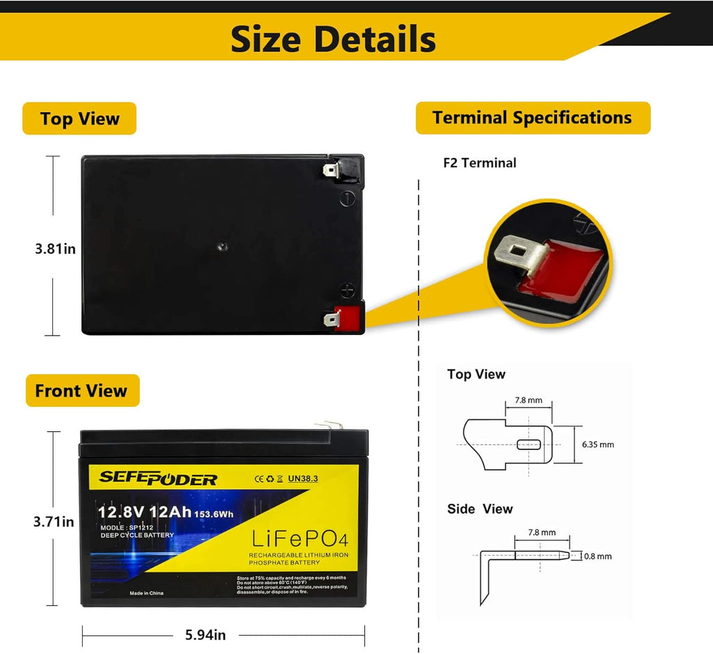 12V 12Ah LiFePO4 Rechargeable Battery O957