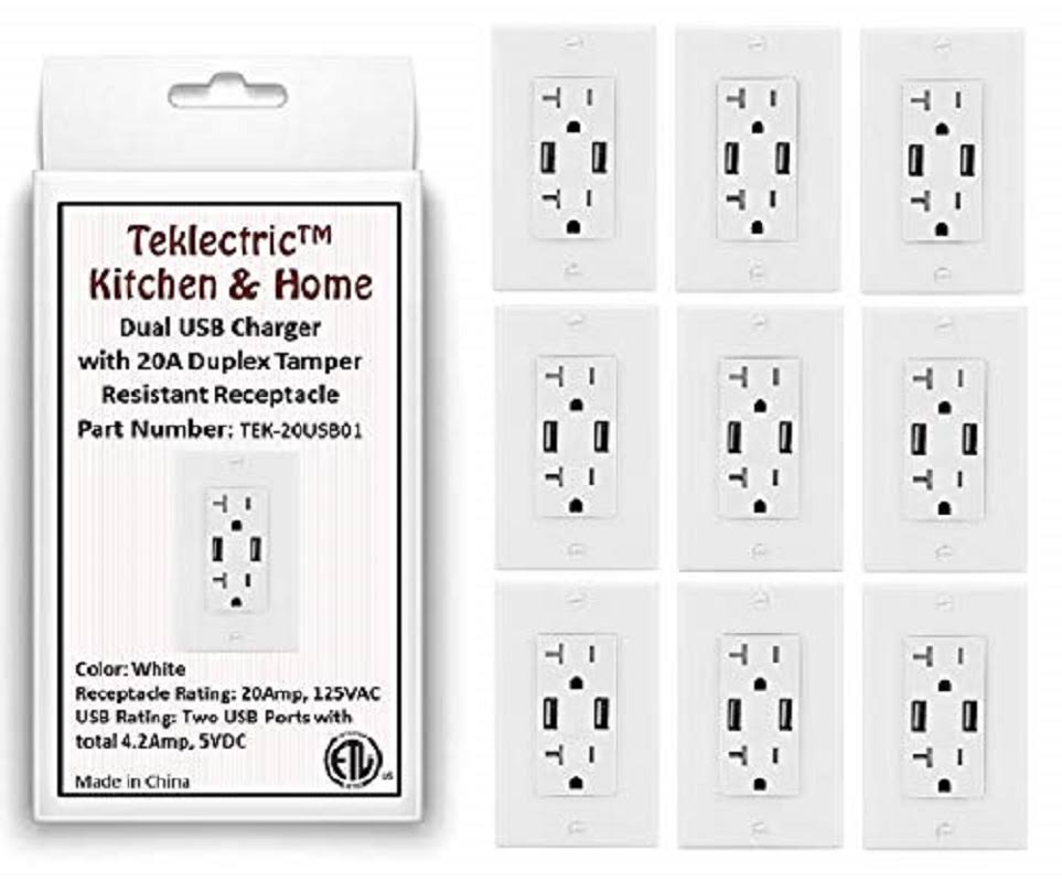 White Dual USB Receptacle Outlet with Wall Plate A25954