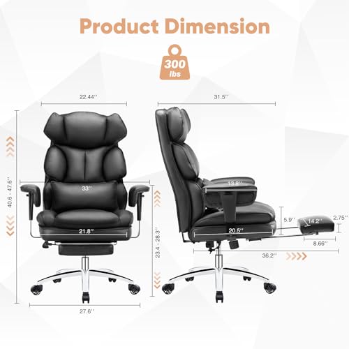 Black PU Leather Ergonomic Desk Chair with Footrest J934
