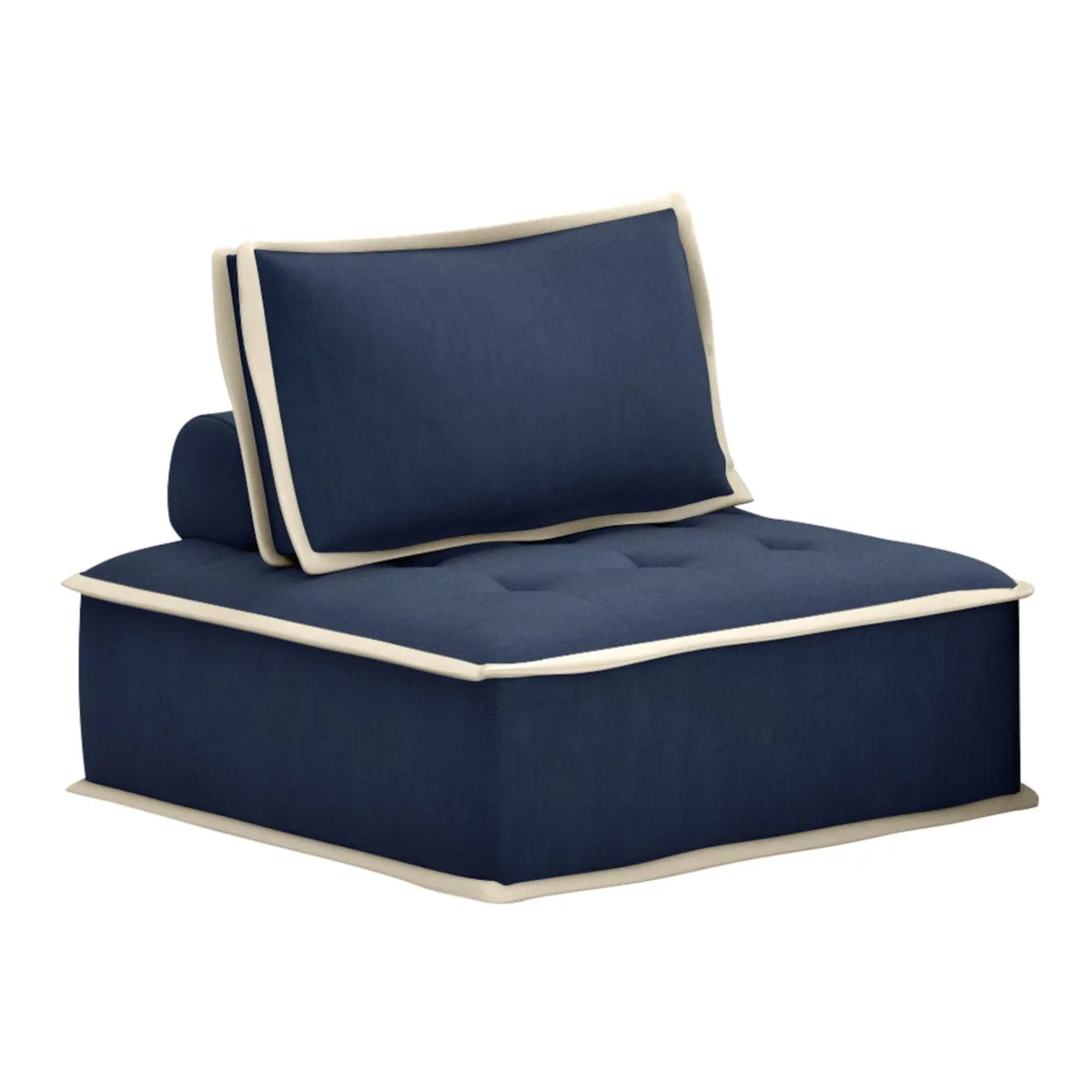 Navy Blue And Cream Fabric Armless Accent Chair Y7063