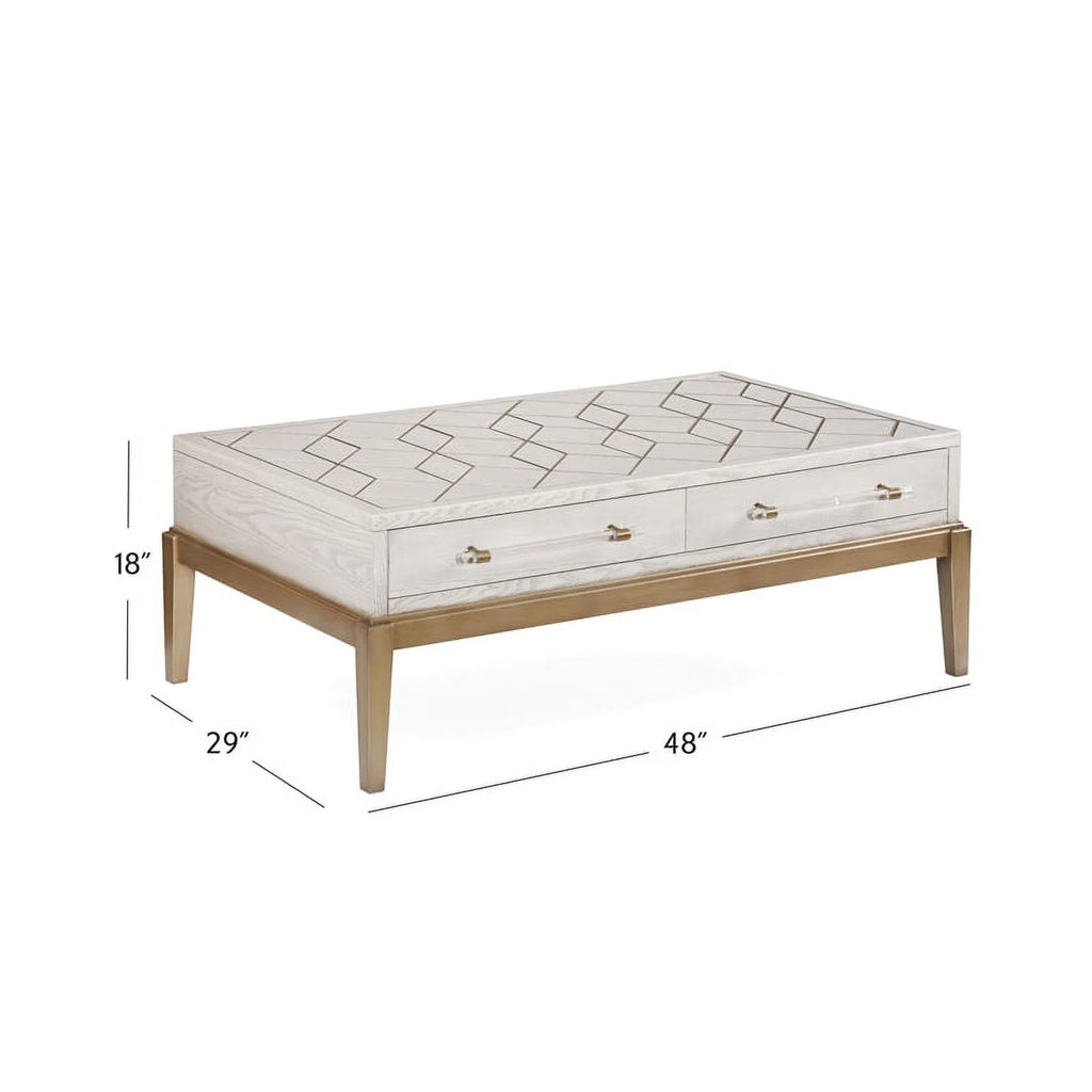 Soft White Wooden Cocktail Table with Gold and Acrylic Accents I663220