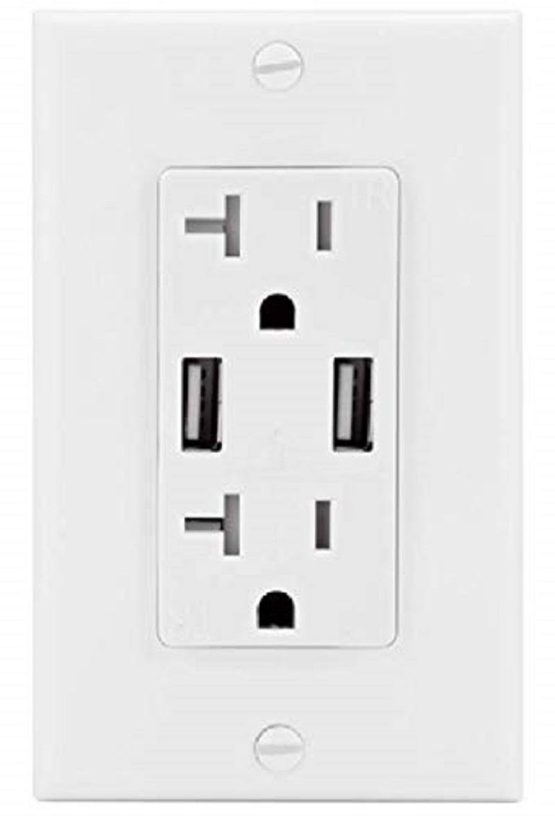 White Dual USB Receptacle Outlet with Wall Plate A25954