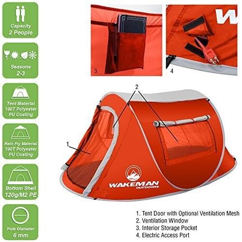 Pop-Up 2 Person Water Resistant Barrel Style Tent with Rain Fly and Carry Bag H150