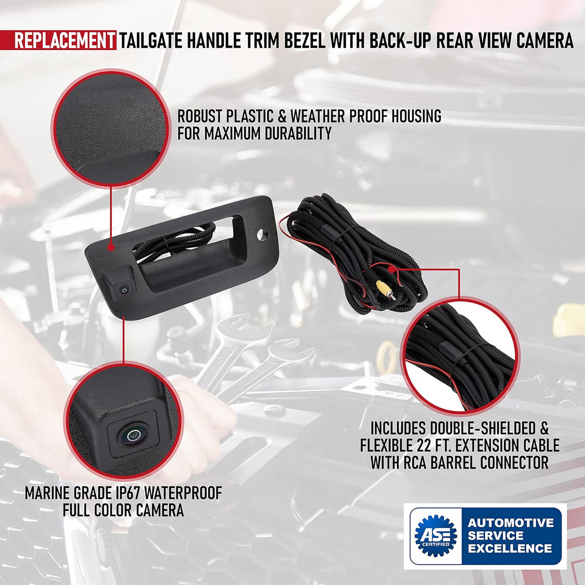 Replacement Tailgate Handle Trim Bezel with Backup Rear View Camera, Black, Pack of 2 C804940