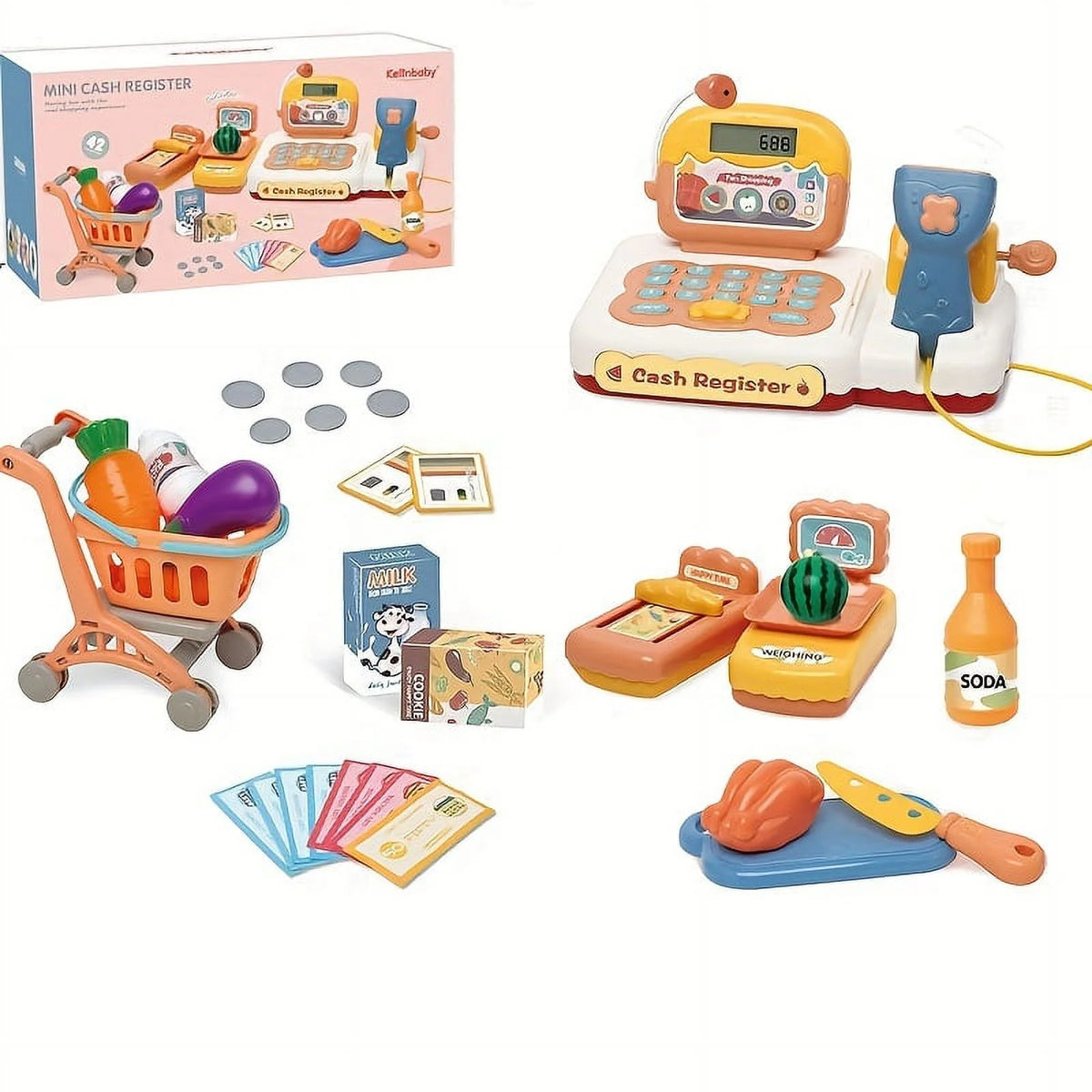 Kids Toy Cash Register with Scanner Play Food Pretend Play Money U368215