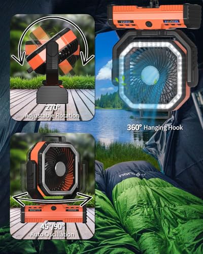 12 Inch 40000mAh Rechargeable Portable Oscillating Fan with LED Lantern G4152