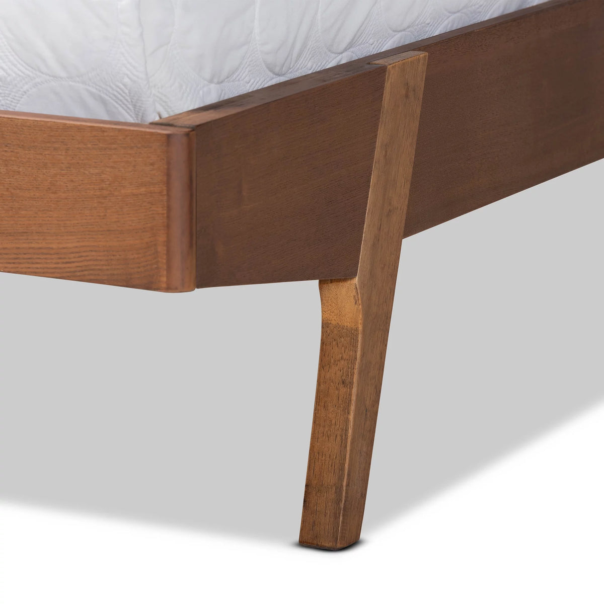 Grey Fabric Upholstered Walnut Brown Wood Full Size Platform Bed O62532