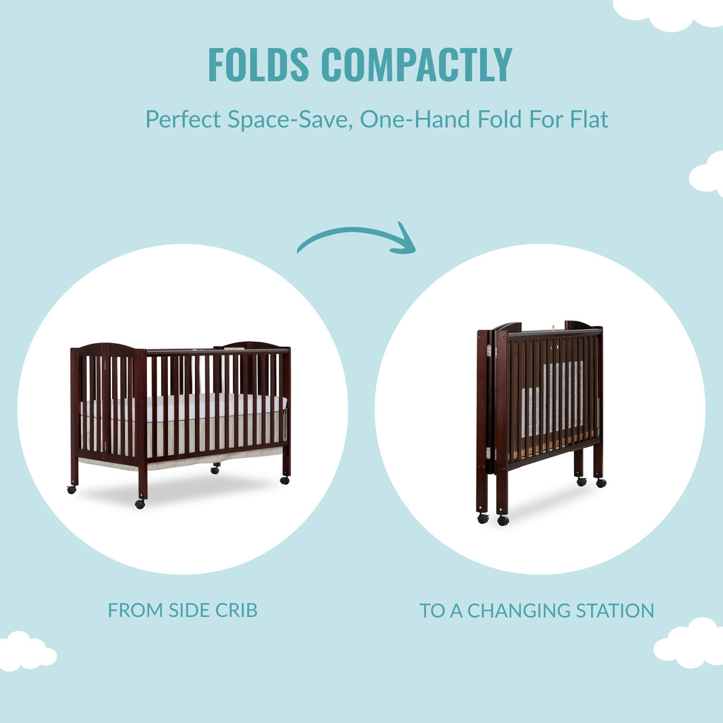 Full Size 2-in-1 Folding Stationary Side Crib with Locking Wheels, Espresso G86847