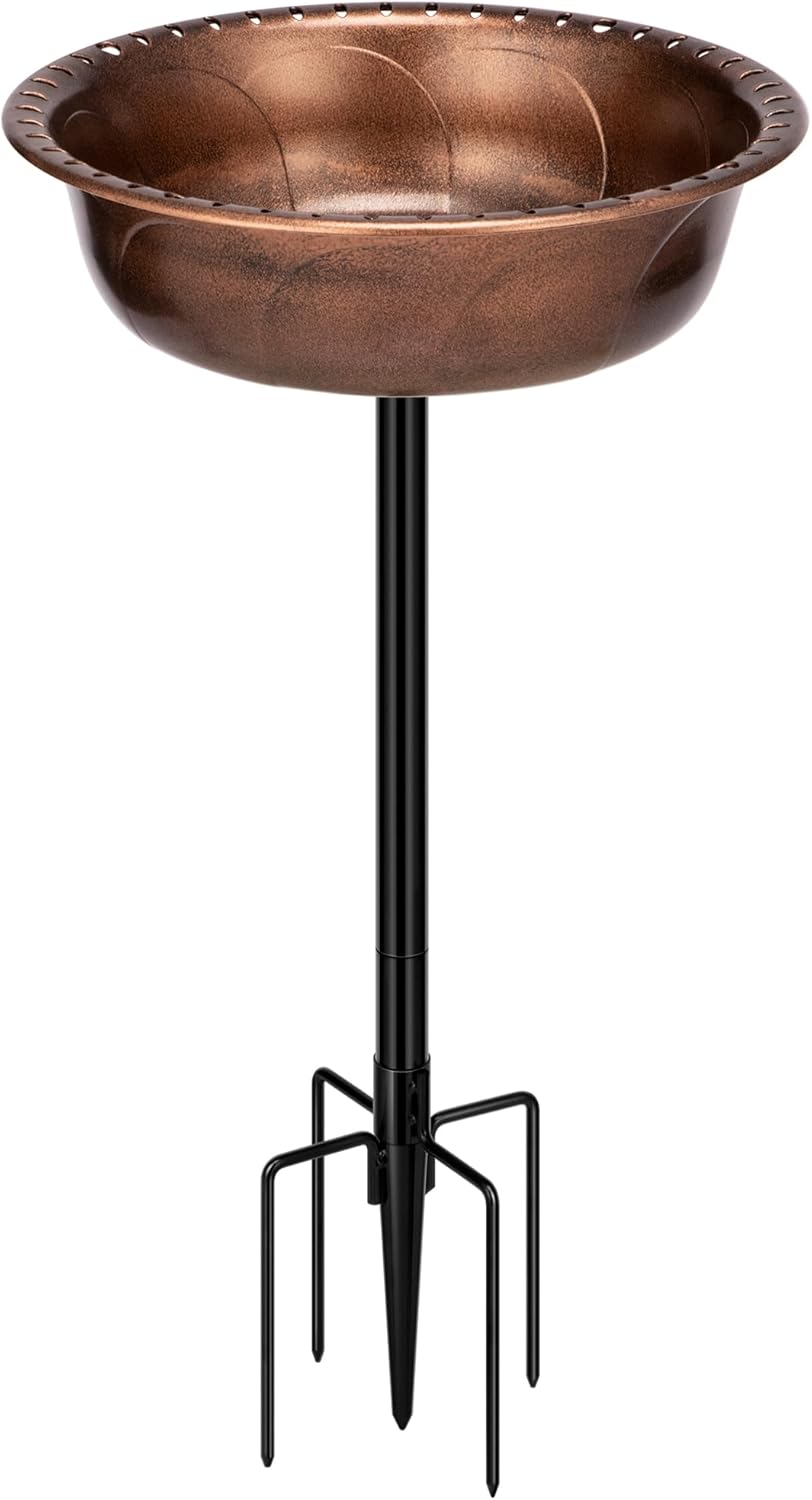 29 Inch Polyresin Bird Bath Bowl with Metal Stake K16423