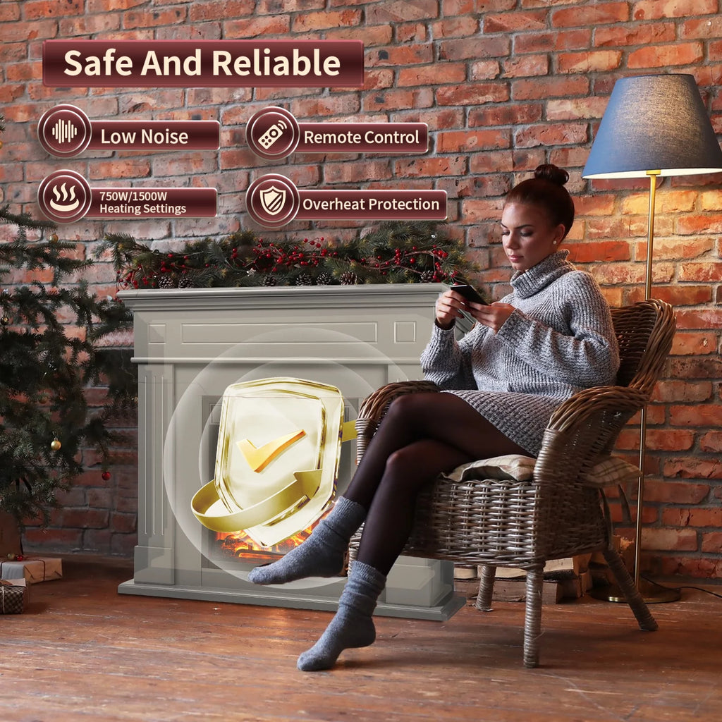 Wooden Frame Electric Fireplace with TV Stand R66872