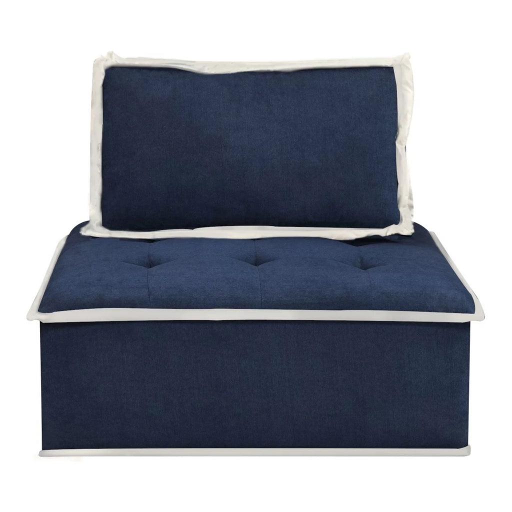 Navy Blue And Cream Fabric Armless Accent Chair Y7063