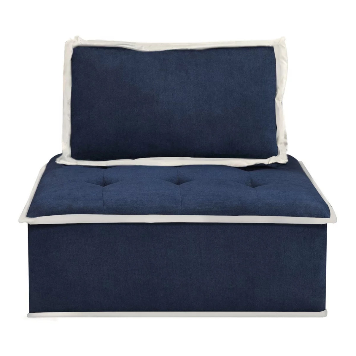 Navy Blue And Cream Fabric Armless Accent Chair Y7063