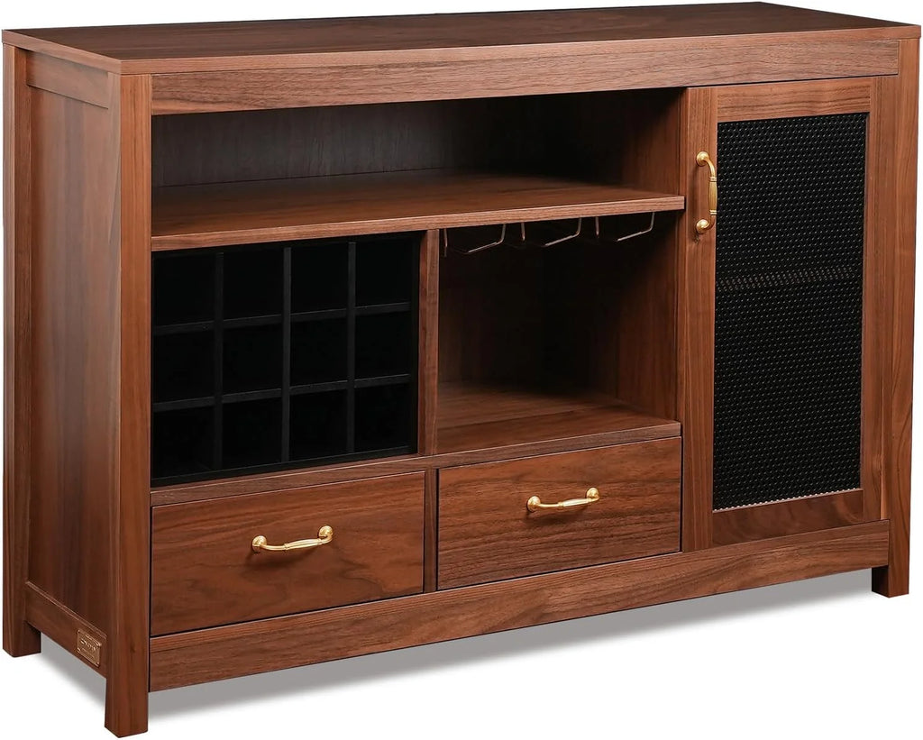 Solid Walnut Hardwood Bar Cabinet with Storage and Large Drawer W886291