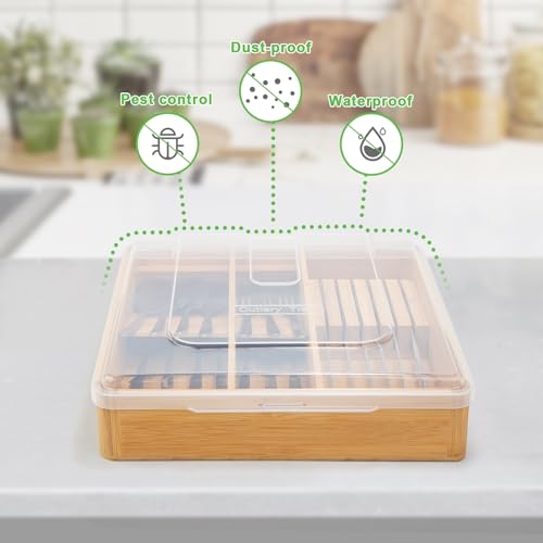 Black 5 Compartments Plastic Utensil Holder with Lid V355