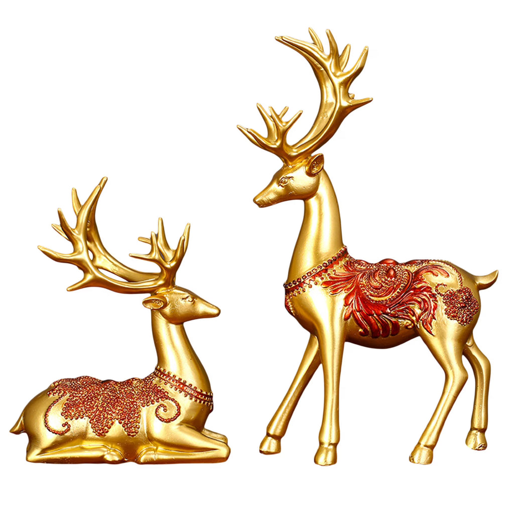 Elk Figurines Sitting and Standing Deer Statues A282203