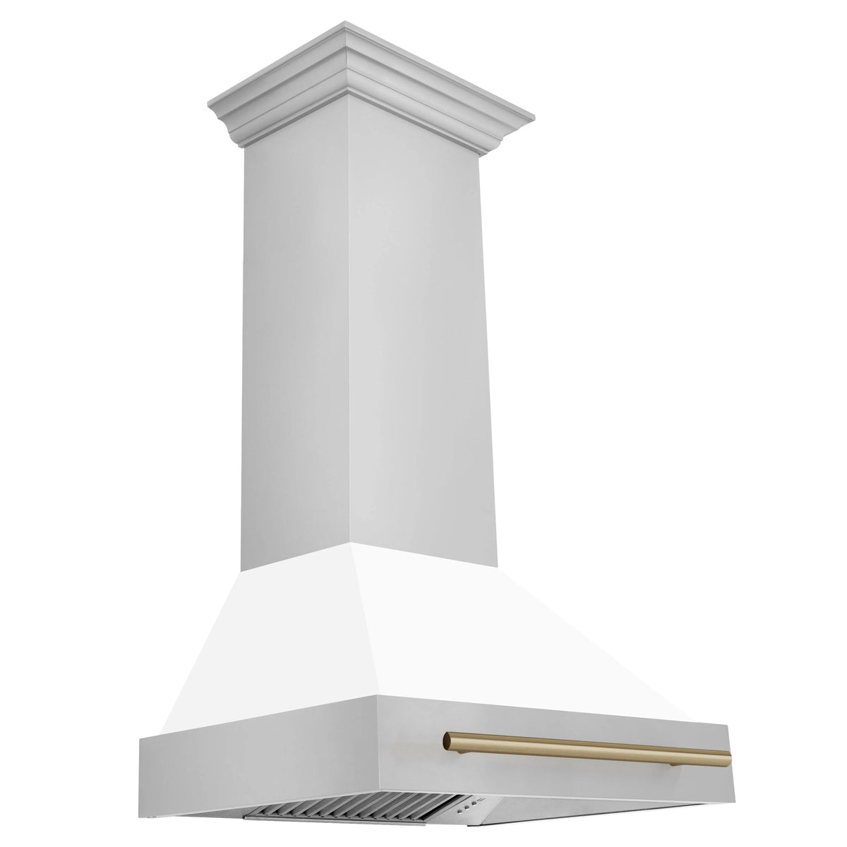 30 Inch Range Hood with White Matte Shell and Champagne Bronze Handle Z65040