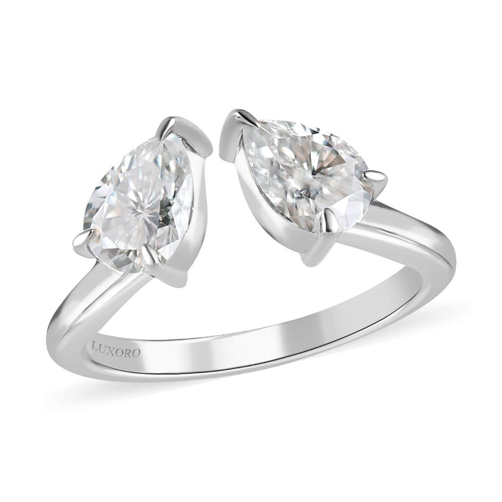 Moissanite Pear 10K White Gold Bypass Openable Tear Drop Ring Size 8 Ct 1.15 Y709398