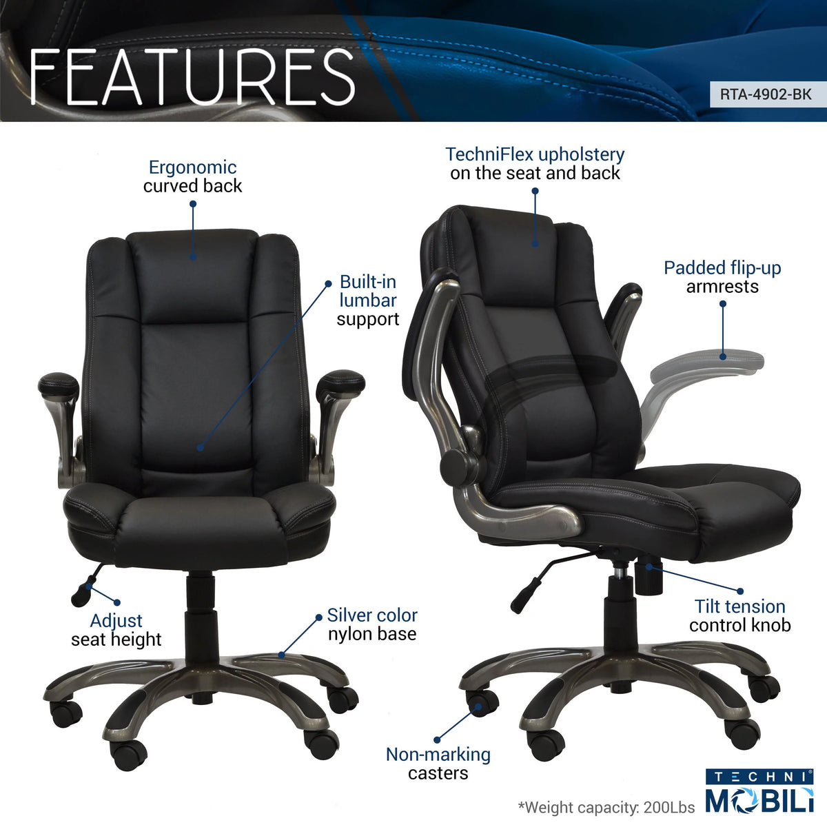 Black Executive Office Chair with Flip-up Arms M823