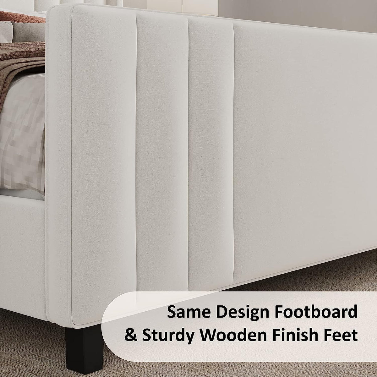 Queen Platform Bed Frame with Vertical Channel, Cream N299159
