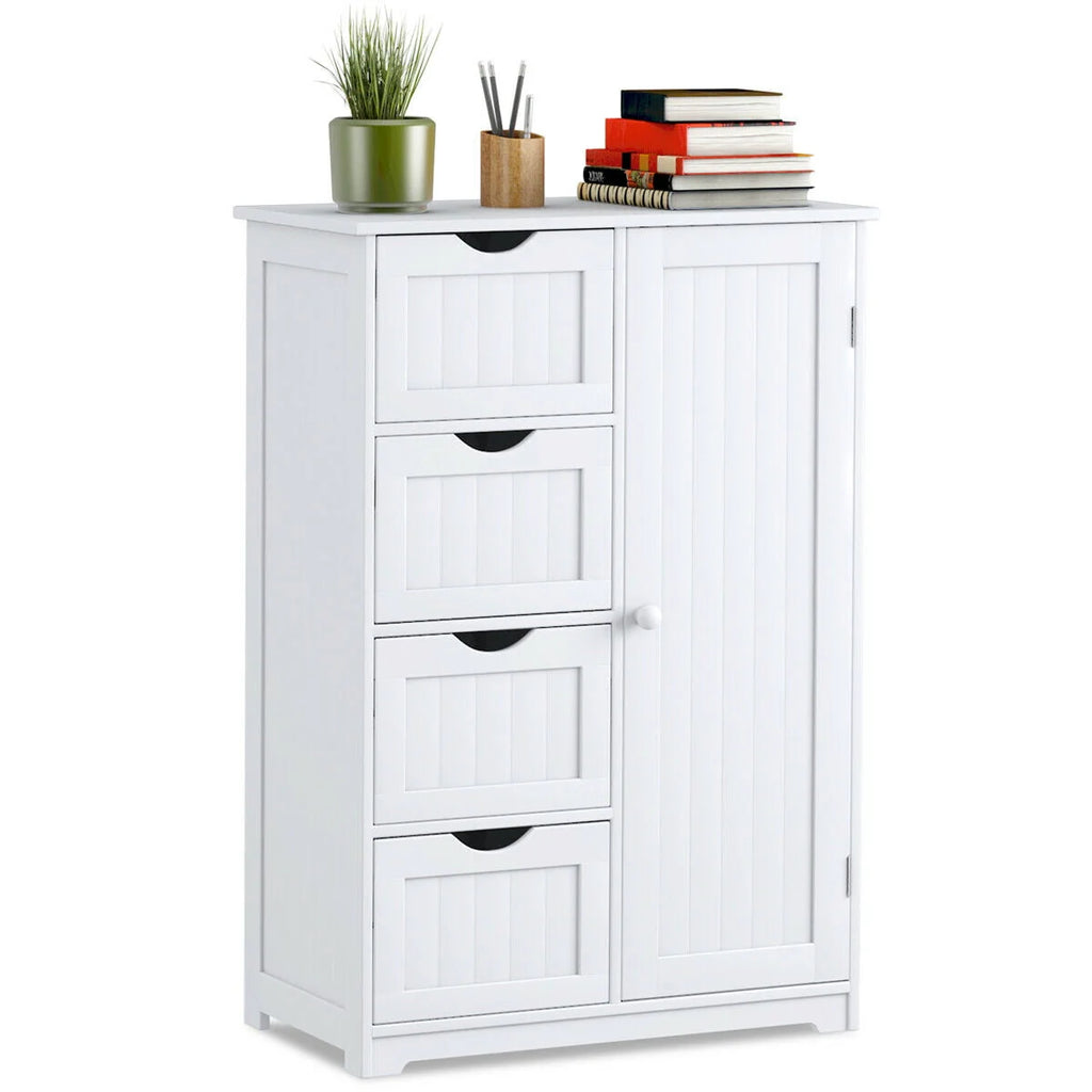 White 4 Drawer Wooden Bathroom Cabinet B8554