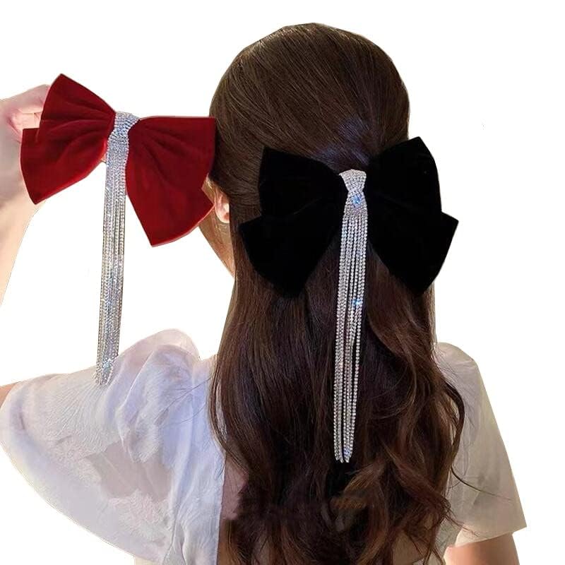 Velvet Rhinestone Bow Claw Hair Clips 2 Pack P635