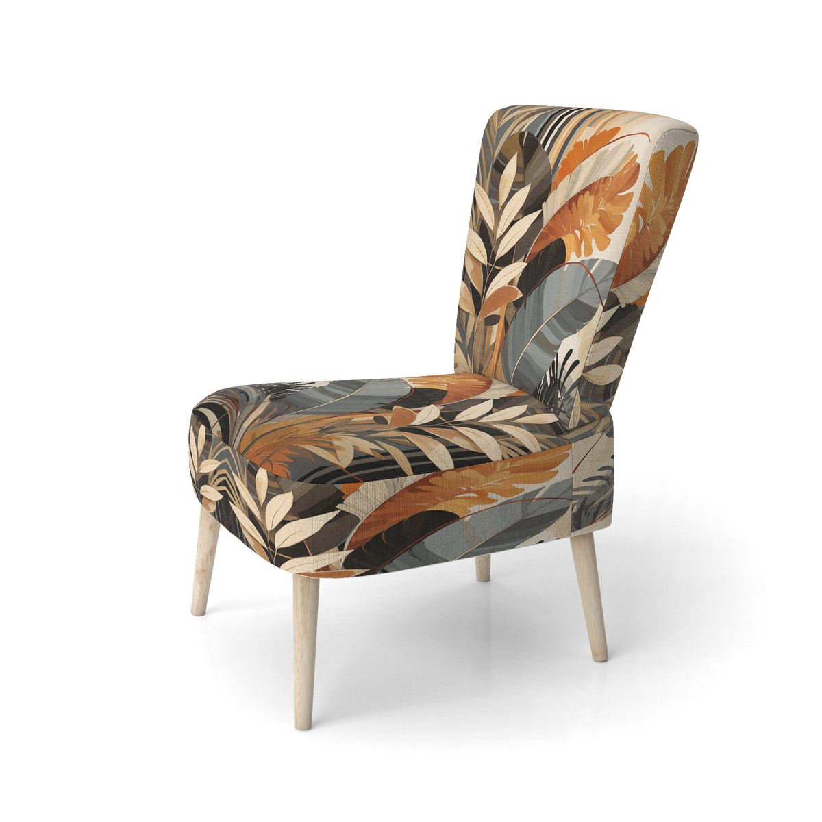 Brown Leaves Floral Pattern Upholstered Accent Chair Z9360