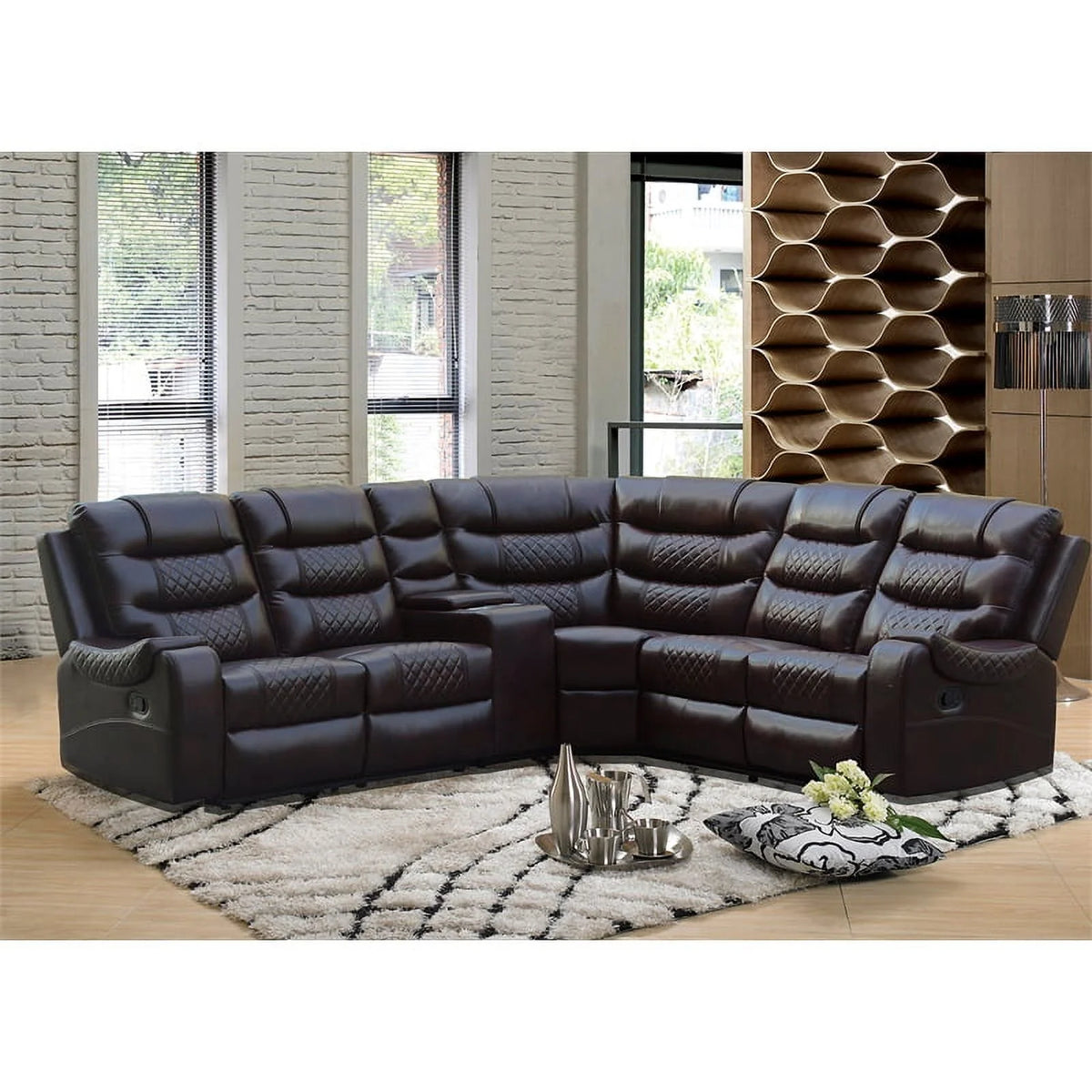 Brown Faux Leather Reclining Sectional S296