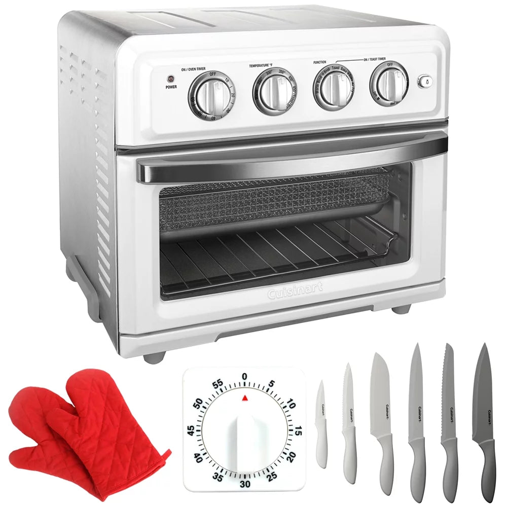 White Convection Toaster Oven Air Fryer with 12 Pc Knife Set and Oven Mitt L26993