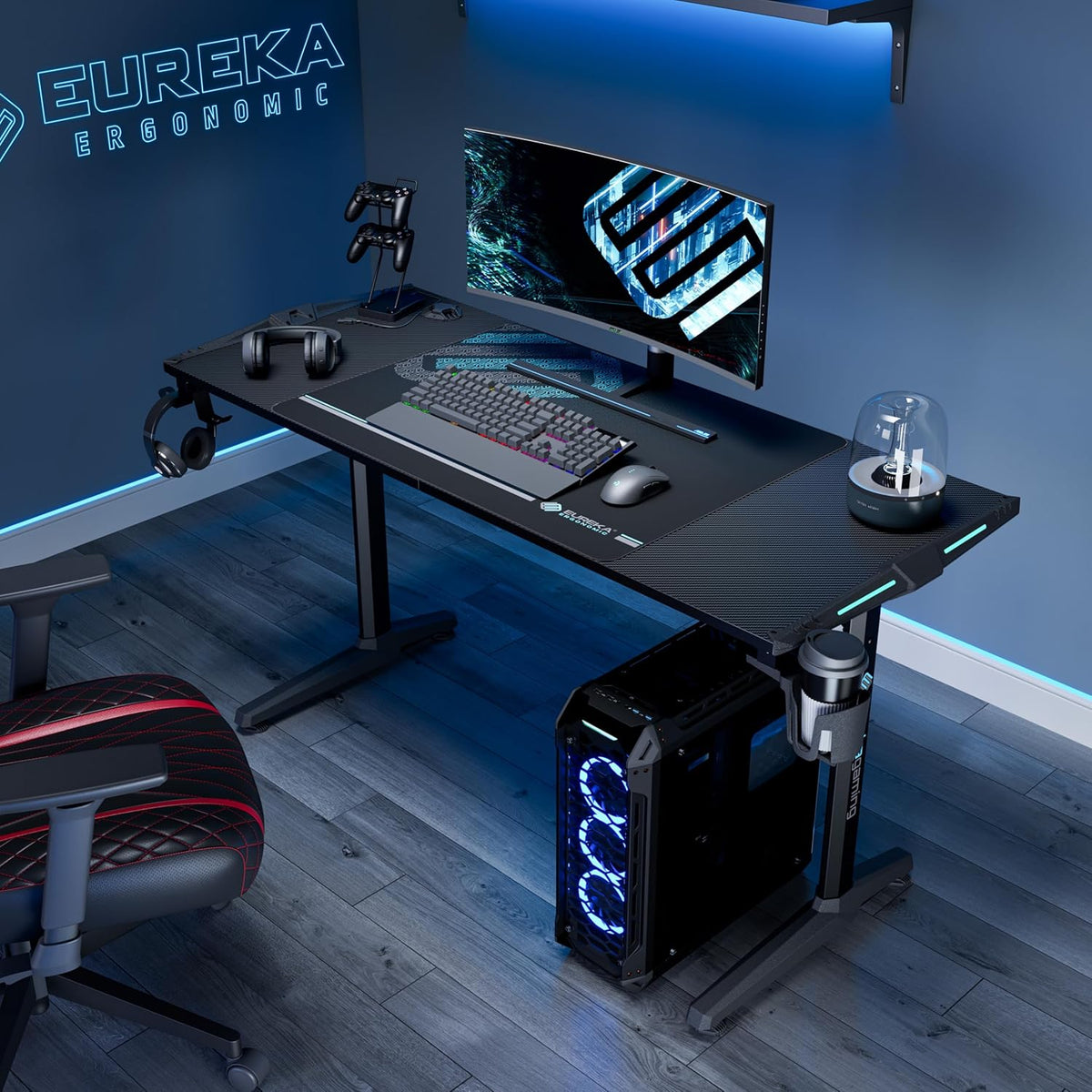 55 Inch Black Gaming Desk with USB Ports Z207621