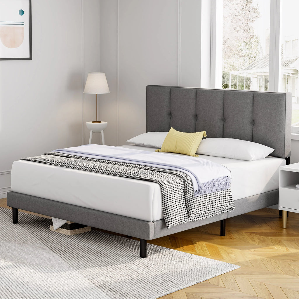 Full Size Bed Frame with Upholstered Headboard and Wooden Slats Z14531