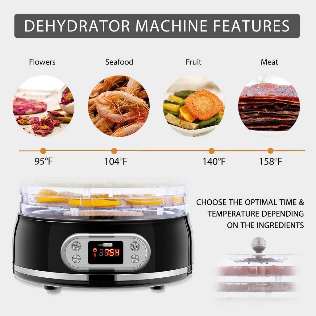 400W 5 Trays Round Food Dehydrator Machine Black F7132