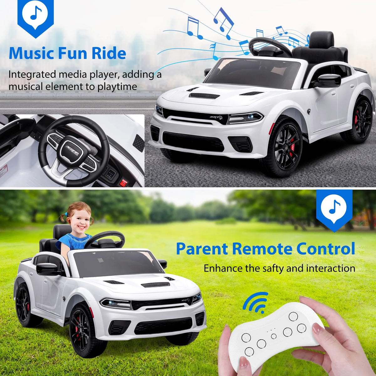 12V White Ride on Car with Remote Control F38752