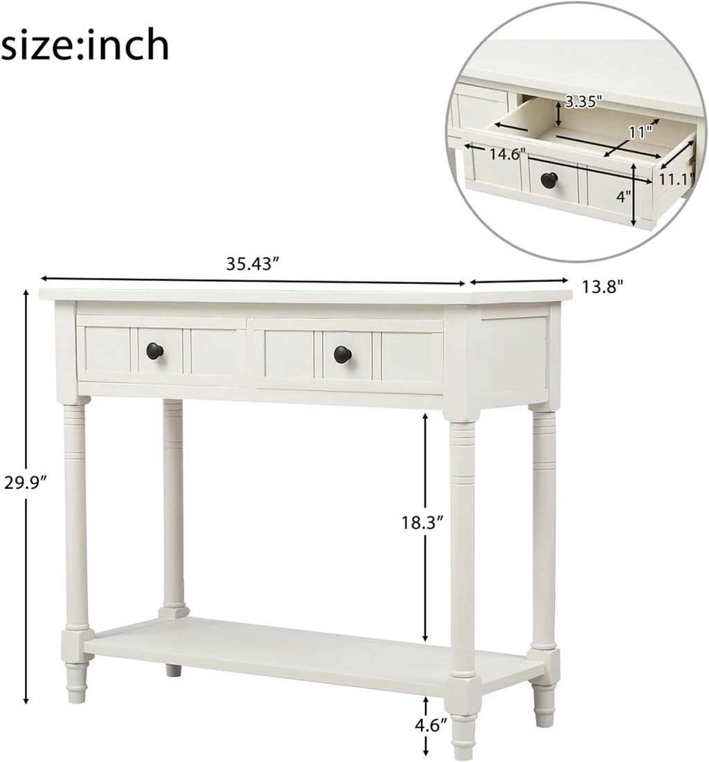 Small Ivory White Console Table with Drawers V95995
