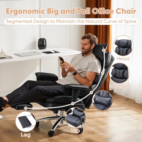 Black PU Leather Ergonomic Desk Chair with Footrest J934