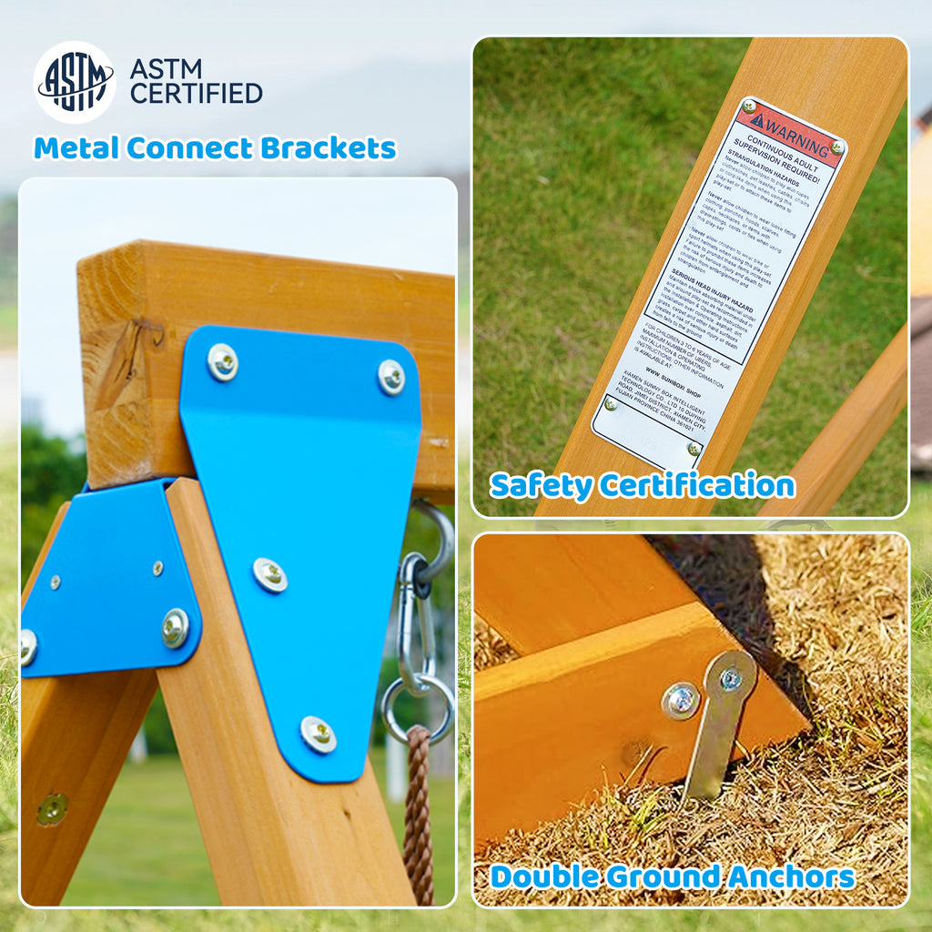 Kids Swing Sets with 2 Swings, Trapeze Swing Rings, Outdoor Playset N24190