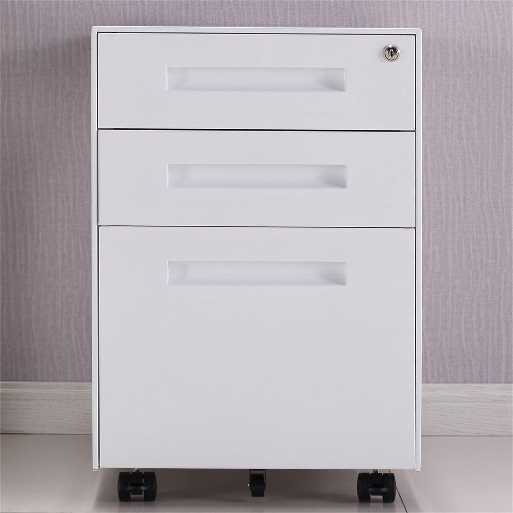 White 3-Drawer Mobile Metal File Cabinet C7872