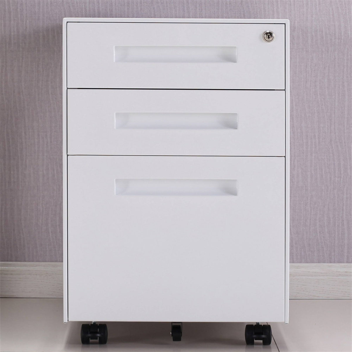 White 3-Drawer Mobile Metal File Cabinet C7872