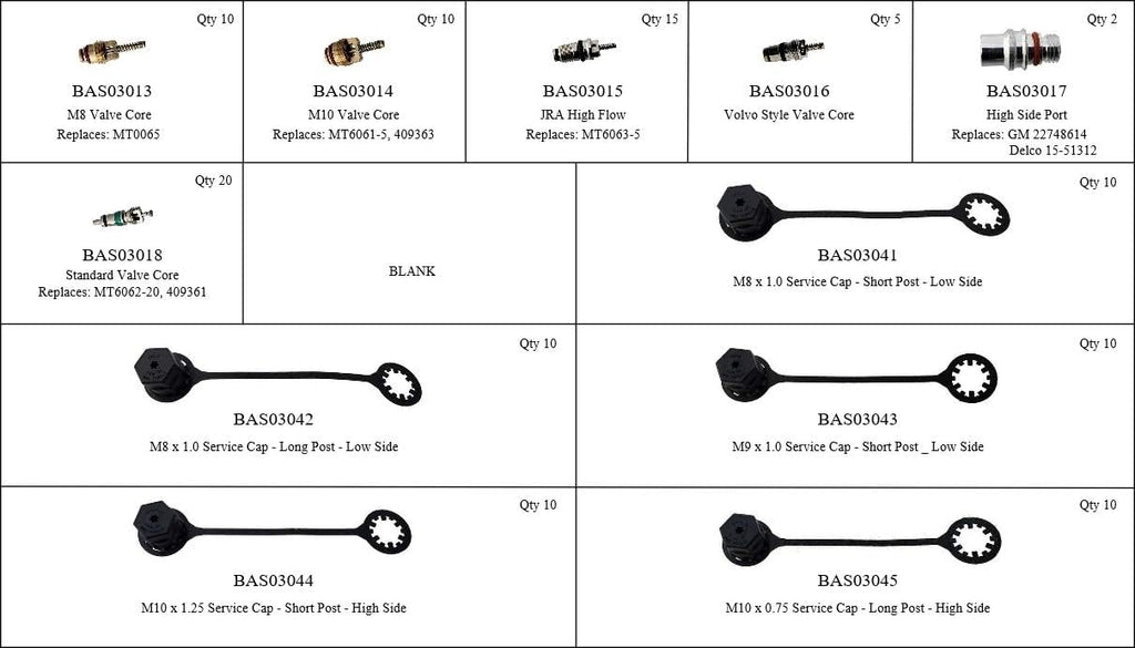 A/C Valve Core & Cap Assortment Kit 11 Styles 112 Pieces I514187