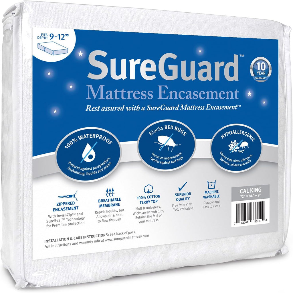 Twin Mattress Encasement, 100% Waterproof, Zippered Six-Sided Cover C78556