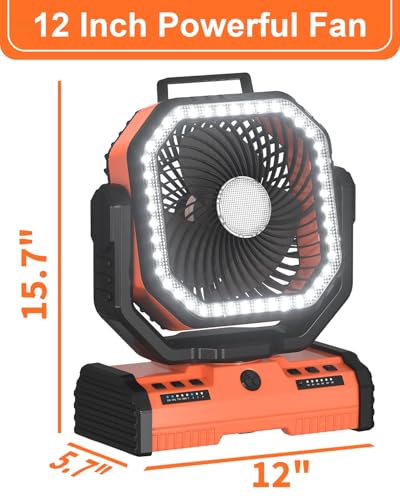 12 Inch 40000mAh Rechargeable Portable Oscillating Fan with LED Lantern G4152