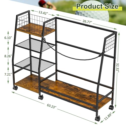 Golf Bag Storage Rack with Wheels, Black L30502