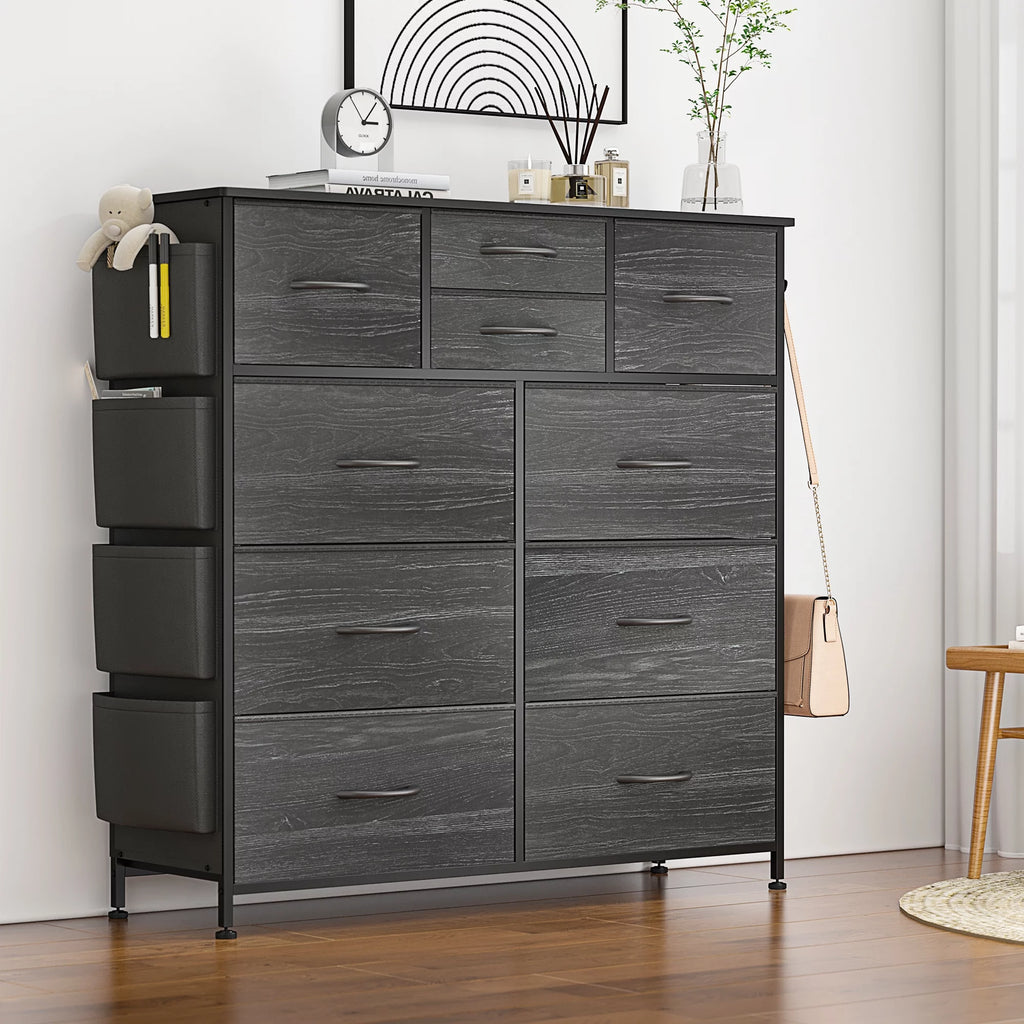 Black 10 Drawer Fabric Dresser P1635