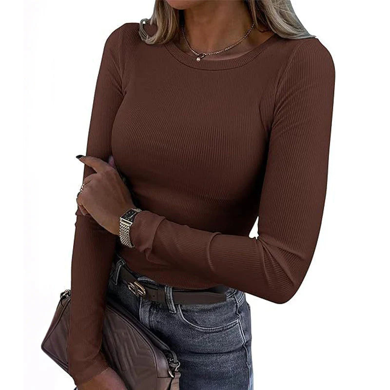 Long Sleeve Rib Knit Slim Fit Tee Z49784