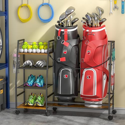 Golf Bag Storage Rack with Wheels, Black L30502