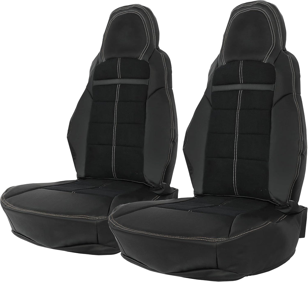Leather & Cloth Seat Covers Set, Black, Driver & Passenger Side H1311