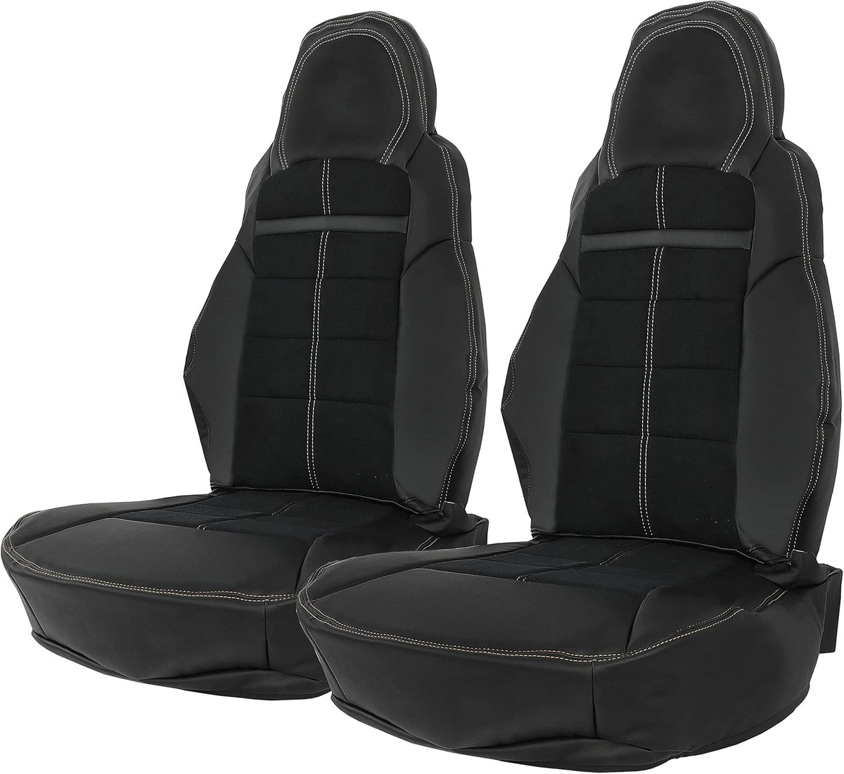 Leather & Cloth Seat Covers Set, Black, Driver & Passenger Side H1311